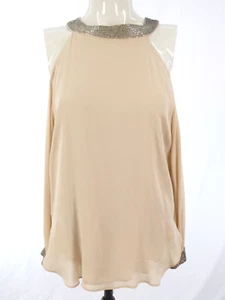 Haute Hippie Silk Blouse Cold Shoulder LS Beaded Collar Nude XS BNWT RRP £449 - Picture 1 of 18