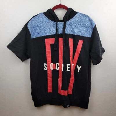 FLY SOCIETY Negro Azul Rojo Sudadera con Capucha Manga Corta Sudadera con Capucha Pullover XL Foto 1 de 4