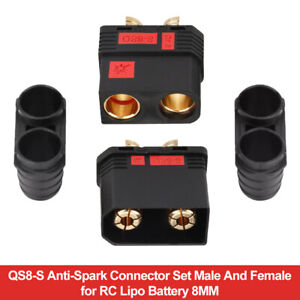 2Pcs QS8 Anti-Spark Connector Male Female Plugs for RC Model Lipo Battery Black
