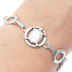 925 Sterlingsilber Vintage Schildkröte Leben Ring Gliederarmband 7,5" - Bild 1 von 7