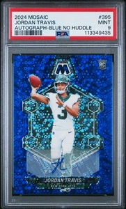 2024 Panini Mosaic #395 Jordan Travis Rookie Auto No Huddle Blue PSA 9 - Imagen 1 de 2