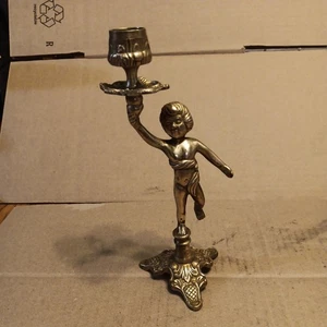 Vintage Brass Cherub Candlestick Decorative Ornament made in Italy - Picture 1 of 7