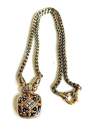 GABRIELLE BRUNI STERLING SILVER 14K GOLD FLOWER & DIAMOND WHEAT NECKLACE 18.25" - Image 1 of 4