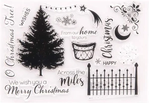 Frohe Weihnachten Spruch Schneeflocken Weihnachtsbaum Stempel für Karte Makin - Bild 1 von 7