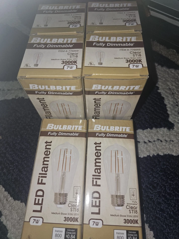 Bulbrite 776669 LED Filament Dimmable Light Bulb, 3000K, E26 Medium Base Sti8 - Image 1 of 4