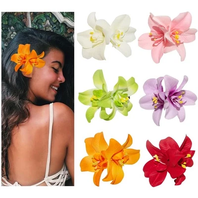 6 Colors Artificial Flower Hair Clips, Bohemian Flower Hairpin Hawaiian Hairpin  - Image 1 of 4