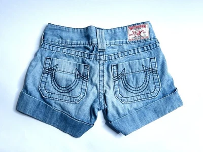 True Religion Women Blue Navy Sammy Shorts 26” Pockets Logo Zip - Image 1 of 4