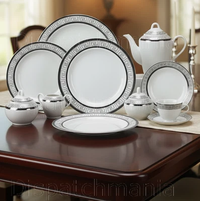 50Pc Porcelain Dinnerware Set White Plates Bowls Mugs Kitchen Tableware Service - Image 1 of 4