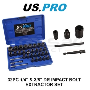 US PRO Tools 32 Stck. 1/4 Zoll & 3/8 Zoll Dr Schlagschraubenausdreher-Set Easy Outs 7551 - Bild 1 von 4