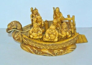 Vintage geschnitztes Zelluloid chinesische unsterbliche Götter Drachenschiff Diorama - Bild 1 von 3