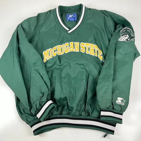 Vintage Starter Men's Michigan State Spartans Pullover Jacket Green L Cover