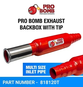 PRO Bomb Universal back box round tail pipe exhaust silencer In Cherry Red Color - Picture 1 of 12