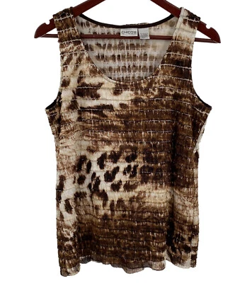Chico’s Tank Top Size 1 Medium Women’s Brown Ruffle Scoop Neck Fitted - Image 1 of 4