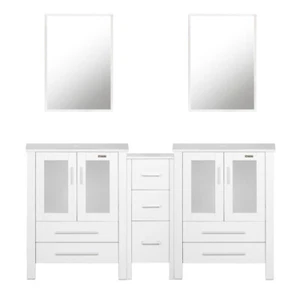 60" White Bathroom Vanity W/Side Cabinet Vessel Glass/Ceramic Sink No Mirror - Picture 1 of 32