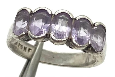 Anillo de plata de ley 925 amatista púrpura ovalado de 5 piedras talla 7 unisex para hombre Foto 1 de 4