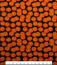 Fabric Orange Basketballs on Black Slam Dunk 100% Cotton Flannel 1/2 Yard x 43"