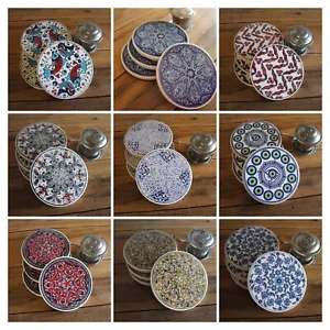 Set of 4 ceramic coasters - Turkish Iznik Tribal Maximalist Designs - ROUND - Picture 1 of 60