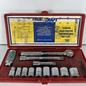 Vintage Truecraft 3/8" Socket Set 13 Piece 6 and 12 Point Sockets Made In Japan - Picture 1 of 12