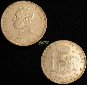 *GUTSE*632-ALFONSO XIII, 2 PESETAS 1905*19-05, MADRID SM V, EBC+ - Imagen 1 de 1