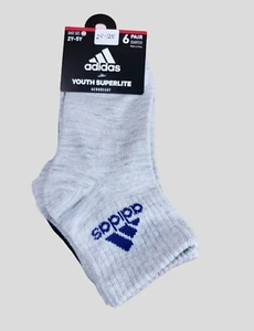 ADIDAS Boys Socks 1/4 Crew SuperLite Aeroready 6 Pack Youth Shoe Size 2Y-5Y - Picture 1 of 5