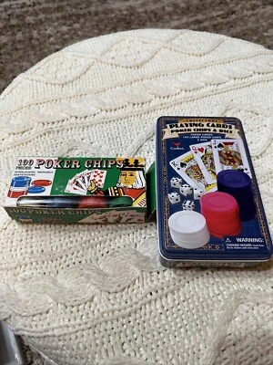 - POKER - DICE - , Chips, Cardinal  2002 No Playing Cards In Tin. - Image 1 of 4