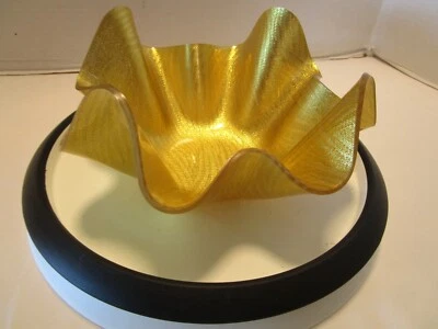 Vintage Lucite Acrylic Pinched Handkerchief Golden Bowl 1960’s 7"W - Image 1 of 4