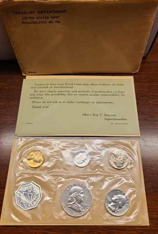 1960 P US Mint 90% Silver Set 5 Uncirculated Coins + Plastic-  Mint Cover