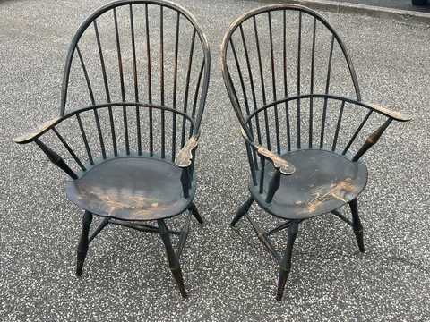 Pair Of D. R. Dimes Painted Sack Back Armchairs With Bamboo Turnings Cover