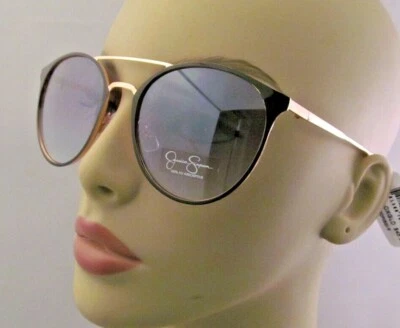 NUEVO CON ETIQUETAS Gafas de sol Jessica Simpson Negro Ojo de Gato Borde Marco de Metal Dorado J5564-OXGLD Foto 1 de 4