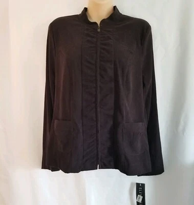 NWT Women's Elementz Chocolate Zip Up Blazer Jacket w 2 Pockets Size M MSRP $46 - Image 1 of 4