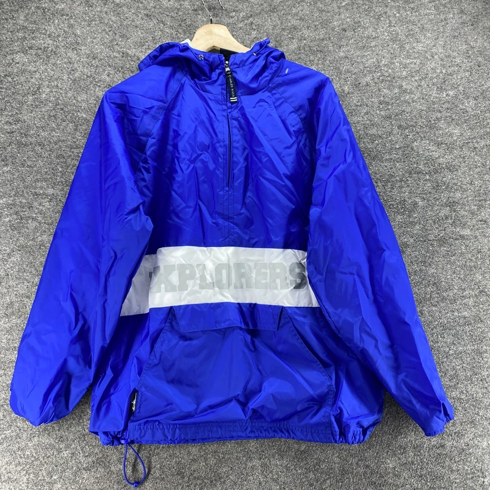 Charles River Apparel Windbreaker Jacket Men S Small Blue Zipper Hooded Lined - Image 1 of 4