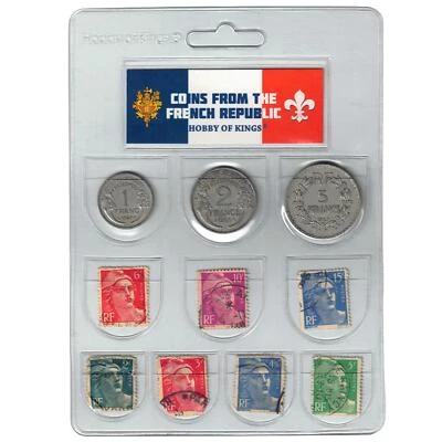 Juego de 3 monedas Francia | 1 2 5 francos | 14 estampillas postales | Marianne | 1945 - 1951 Foto 1 de 4