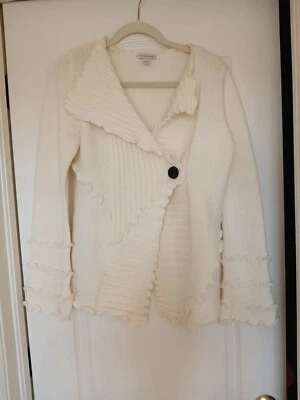 Cárdigan cruzado tejido con cable Boston adecuado talla M cierre de botones manga campana usado en excelente estado Foto 1 de 4