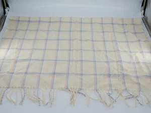 Vintage Wool The White House Plaid Shawl Wrap Scarf Ivory Blue Pink Fringe - Picture 1 of 6