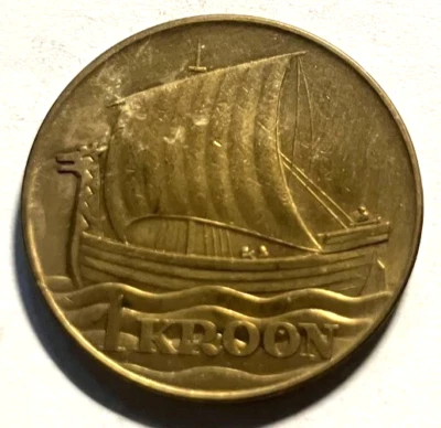 elf Estonia 1st Republic 1 Kroon 1934 Viking Dragon Ship  es15 - Image 1 of 2