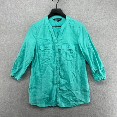 Nicole Miller Shirt Dress Womens Size M Green Legging Linen Long Sleeve Tunic - Image 1 of 4