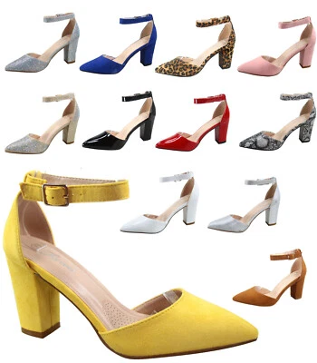 Women's Classic Pointed Toe Buckle Ankle Strap Chunky Heel Sandal Shoes 5 - 10 - Image 1 of 4
