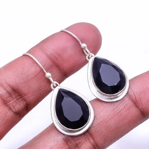 Black Onyx Gemstone Earring 925 Sterling Silver Handmade Jewelry - 1.50" - Picture 1 of 4