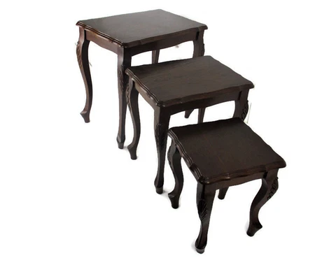 Set of 3 Wood Stacking Nesting Tables Louis XV style Vintage Mid Century Wood Cover