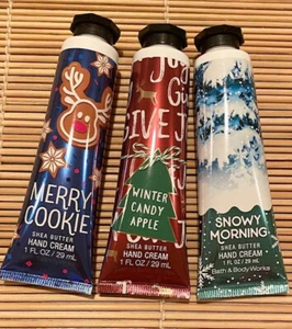 3 Bath & Body Works Shea Butter Mini Hand Cream 1 oz Merry Cookie Snowy Morning - Picture 1 of 1