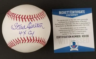 STEVE CARLTON Signed "4x CY" Inscription Baseball Auto~ BAS Beckett COA Witness - Image 1 of 2