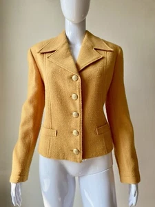 Chaqueta L Vintage Lana Vara de Oro Años 90 Cuello Daga Demure Recortada Niñera En muy buen estado - Imagen 1 de 17