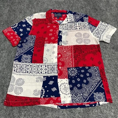 American Rag Paisley Bandana Patchwork Shirt Mens Large Red White Blue Button Up - Image 1 of 4
