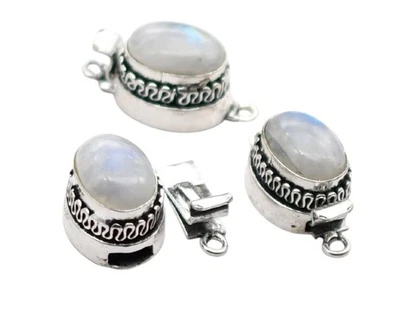 2 Pcs Moonstone Box Clasp 1 Strand Antique Silver Plated - Image 1 of 4