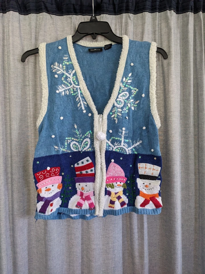 Novidade Colete Feminino de Inverno Férias M Em Recurso Boneco de Neve Lantejoulas Natal - Imagem 1 de 4