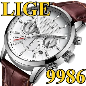 LIGE Orologio Uomo Uomo Pelle Cronografo Business Data Display Orologio da Polso - Foto 1 di 11