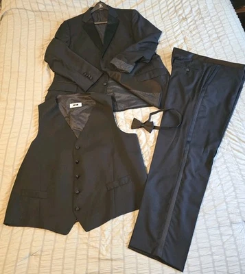 Joseph Abboud $1500 Custom 4 Pc Italian Merino Wool Tuxedo Suit Set Worn 3 Hrs - Image 1 of 4