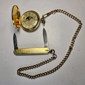 Vintage Majestron Majestime Gold Tone Pocket Watch w/ Pocket Knife Not Working - Picture 1 of 4