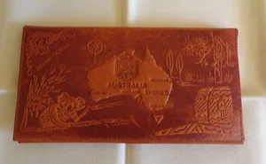 Vintage Kanley Australien Karte Burn Siena Leder Doppelfaltung Scheck Buch Hülle Brieftasche - Bild 1 von 6
