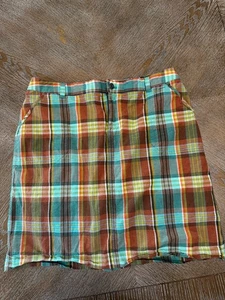 CJ Banks pantaloncino a quadri marrone/verde taglia 14W tasche vita 34” lunghezza 19,5” cotone - Foto 1 di 6